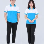 Áo Polo Đồng Phục Màu Trắng Phối Xanh Cyan