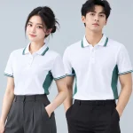 Áo Polo Đồng Phục Màu Trắng Phối Xanh Lá Đậm Viền Cổ Và Tay