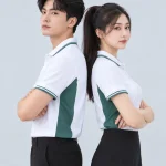 Áo Polo Đồng Phục Màu Trắng Phối Xanh Lá Đậm Viền Cổ Và Tay