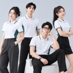 Áo Polo Đồng Phục Màu Trắng Phối Xanh Lá Đậm Viền Cổ Và Tay