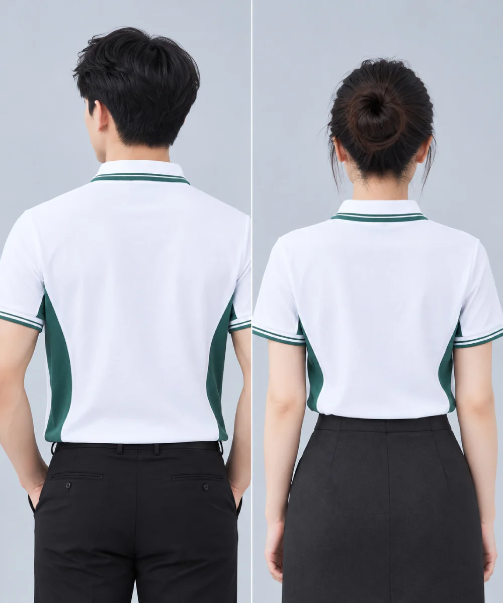 Áo Polo Đồng Phục Màu Trắng Phối Xanh Lá Đậm Viền Cổ Và Tay