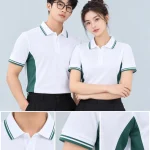 Áo Polo Đồng Phục Màu Trắng Phối Xanh Lá Đậm Viền Cổ Và Tay