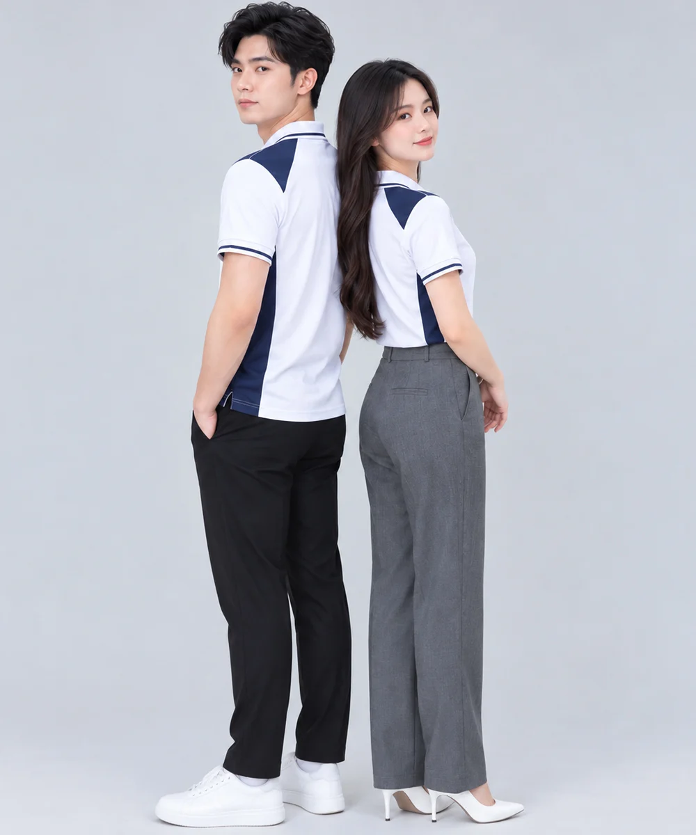 Áo Polo Đồng Phục Màu Trắng Phối Xanh Navy