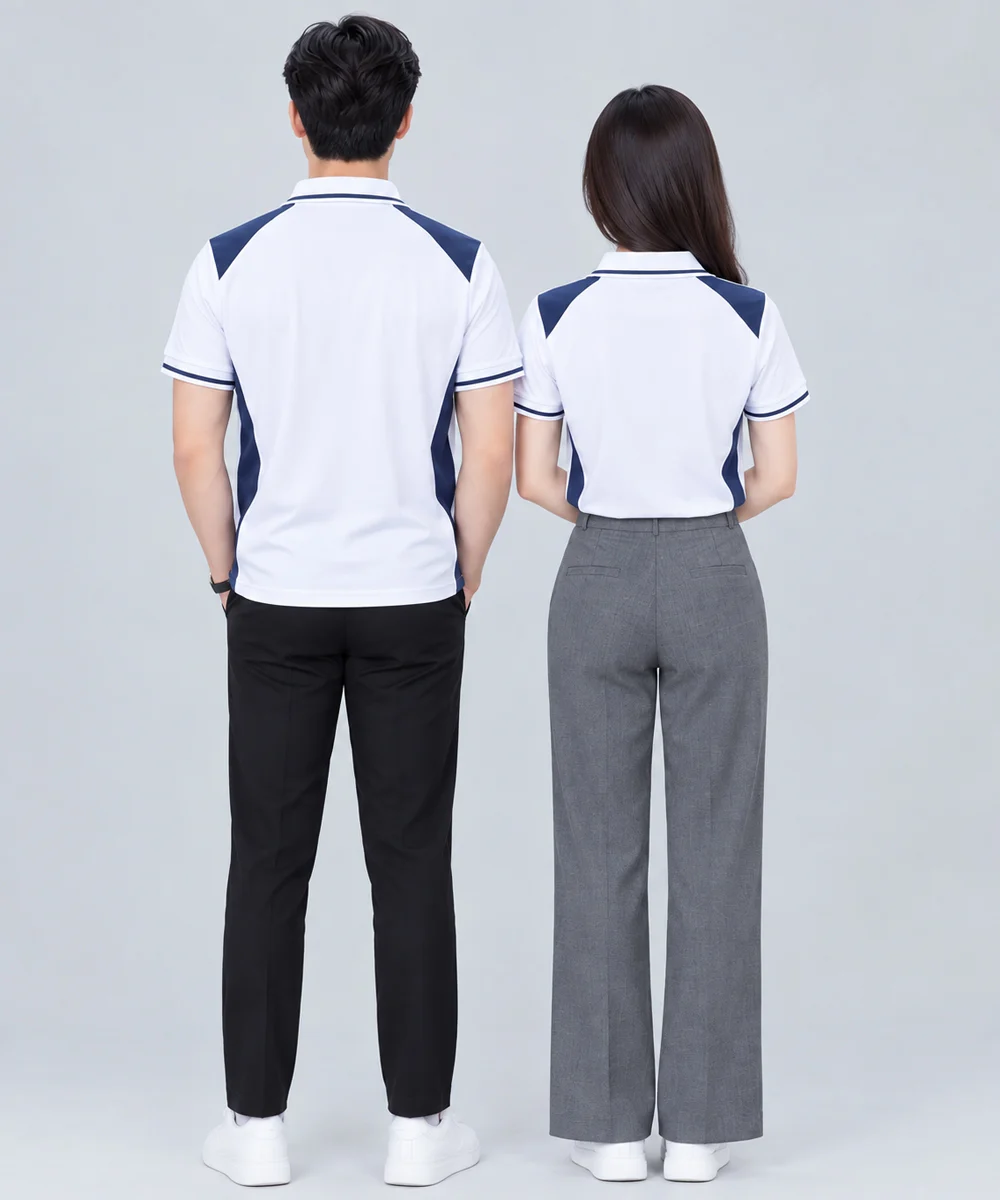 Áo Polo Đồng Phục Màu Trắng Phối Xanh Navy