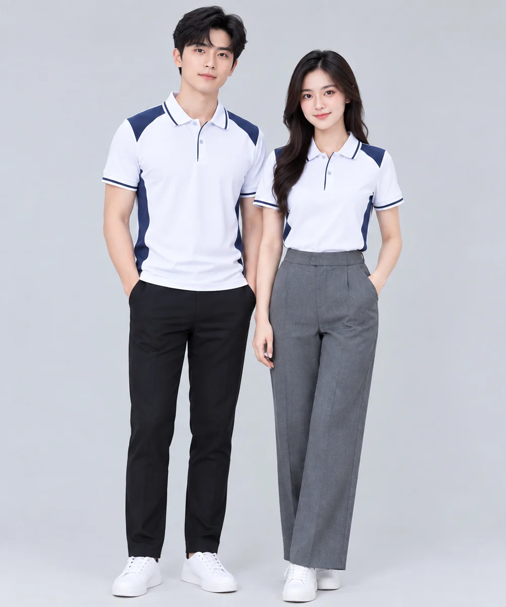 Áo Polo Đồng Phục Màu Trắng Phối Xanh Navy