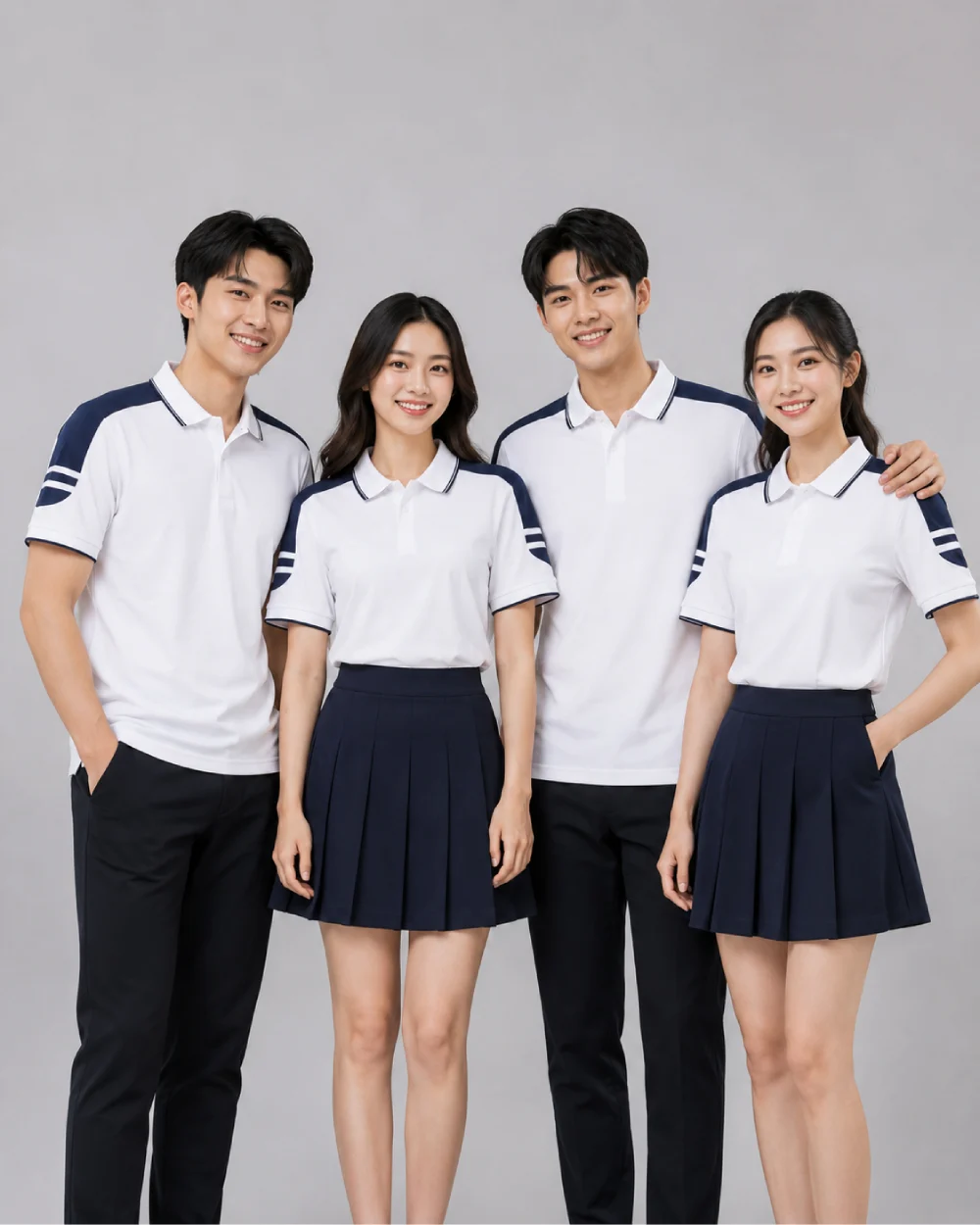 Áo Polo Đồng Phục Màu Trắng Viền Xanh Đen Trẻ Trung