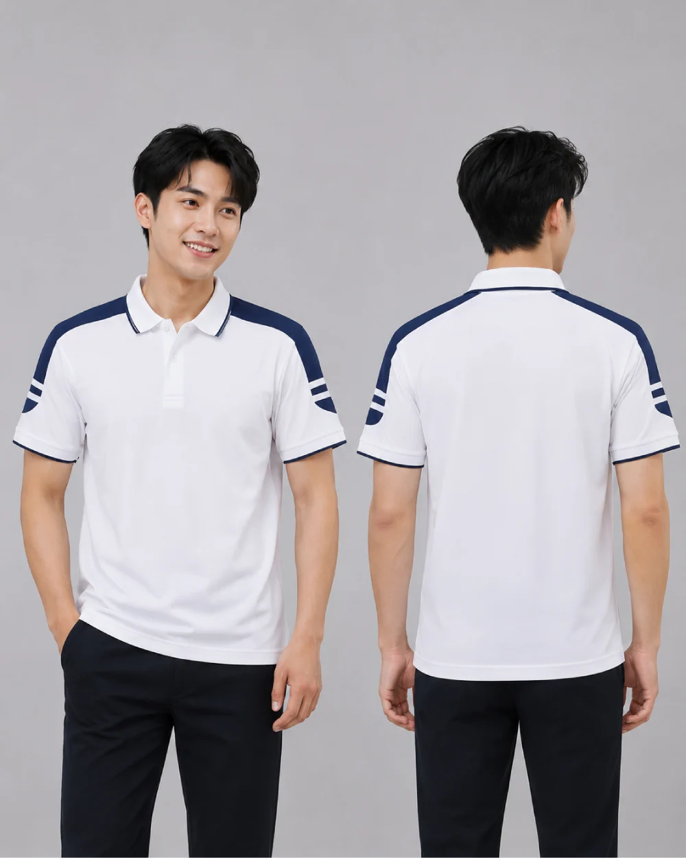 Áo Polo Đồng Phục Màu Trắng Viền Xanh Đen Trẻ Trung