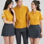 Áo Polo Đồng Phục Màu Vàng Cúc Cầu Vai Trắng