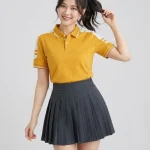 Áo Polo Đồng Phục Màu Vàng Cúc Cầu Vai Trắng