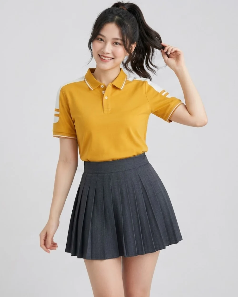 Áo Polo Đồng Phục Màu Vàng Cúc Cầu Vai Trắng