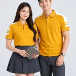 Áo Polo Đồng Phục Màu Vàng Cúc Cầu Vai Trắng