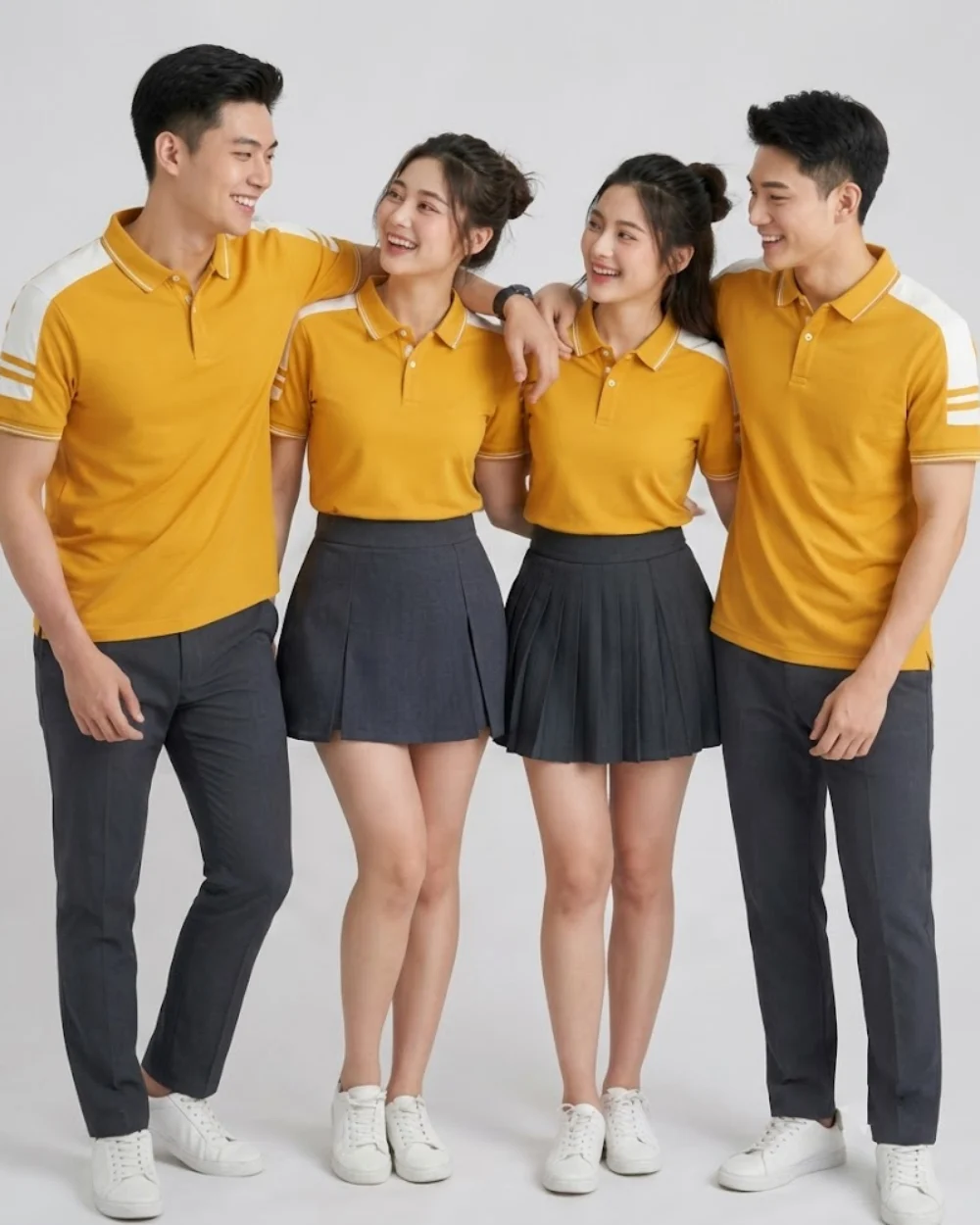 Áo Polo Đồng Phục Màu Vàng Cúc Cầu Vai Trắng