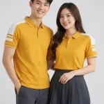 Áo Polo Đồng Phục Màu Vàng Cúc Cầu Vai Trắng