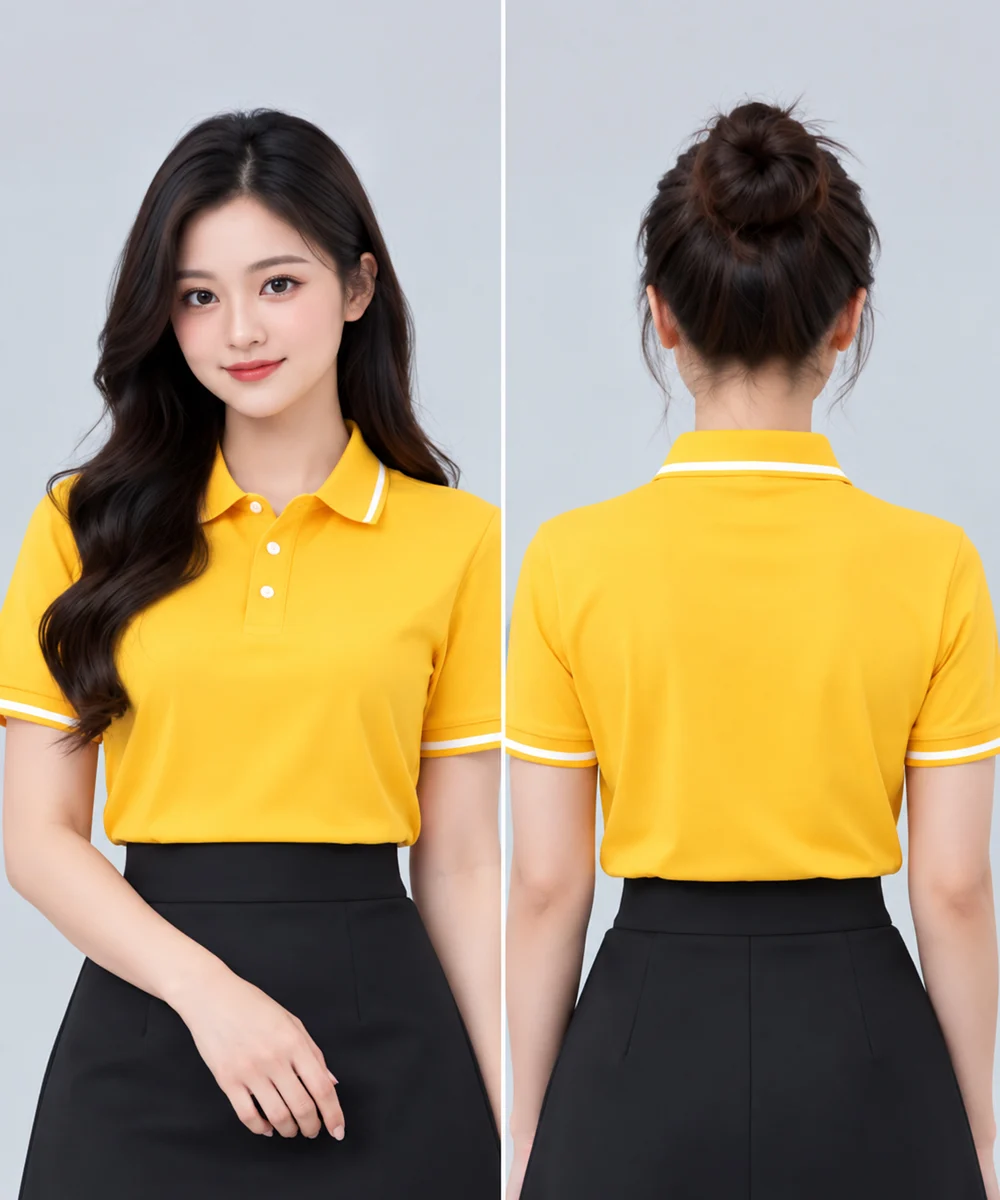 Áo Polo Đồng Phục Màu Vàng Phối Trắng Viền Cổ Và Tay