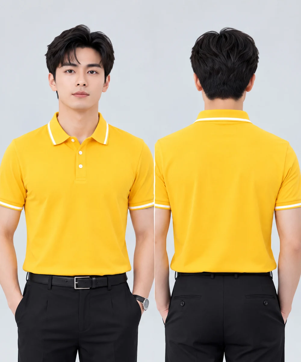 Áo Polo Đồng Phục Màu Vàng Phối Trắng Viền Cổ Và Tay