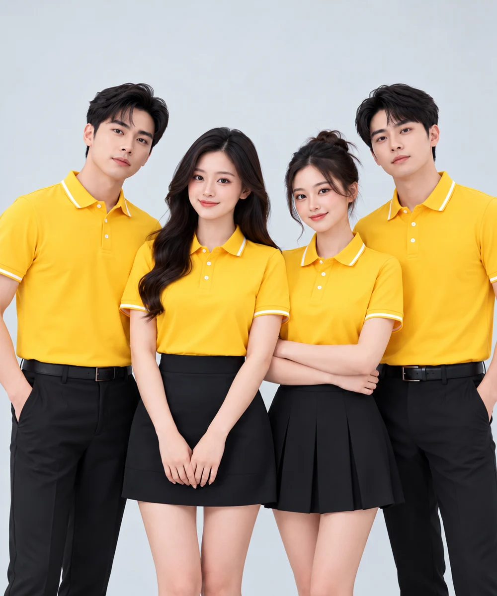Áo Polo Đồng Phục Màu Vàng Phối Trắng Viền Cổ Và Tay