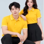 Áo Polo Đồng Phục Màu Vàng Phối Trắng Viền Cổ Và Tay