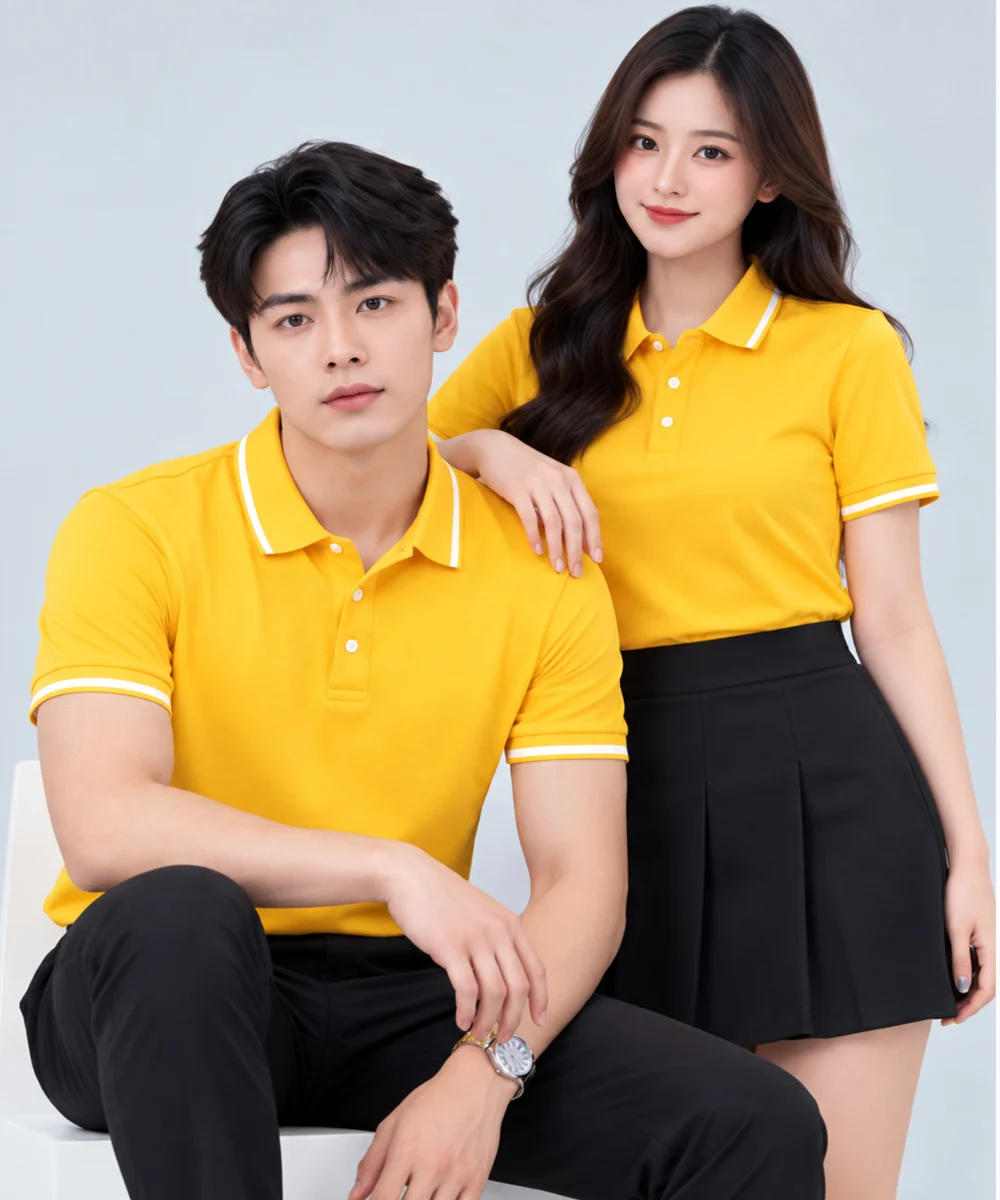 Áo Polo Đồng Phục Màu Vàng Phối Trắng Viền Cổ Và Tay