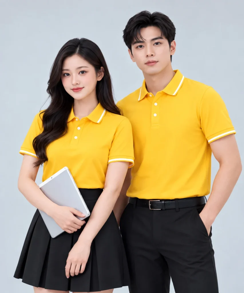 Áo Polo Đồng Phục Màu Vàng Phối Trắng Viền Cổ Và Tay