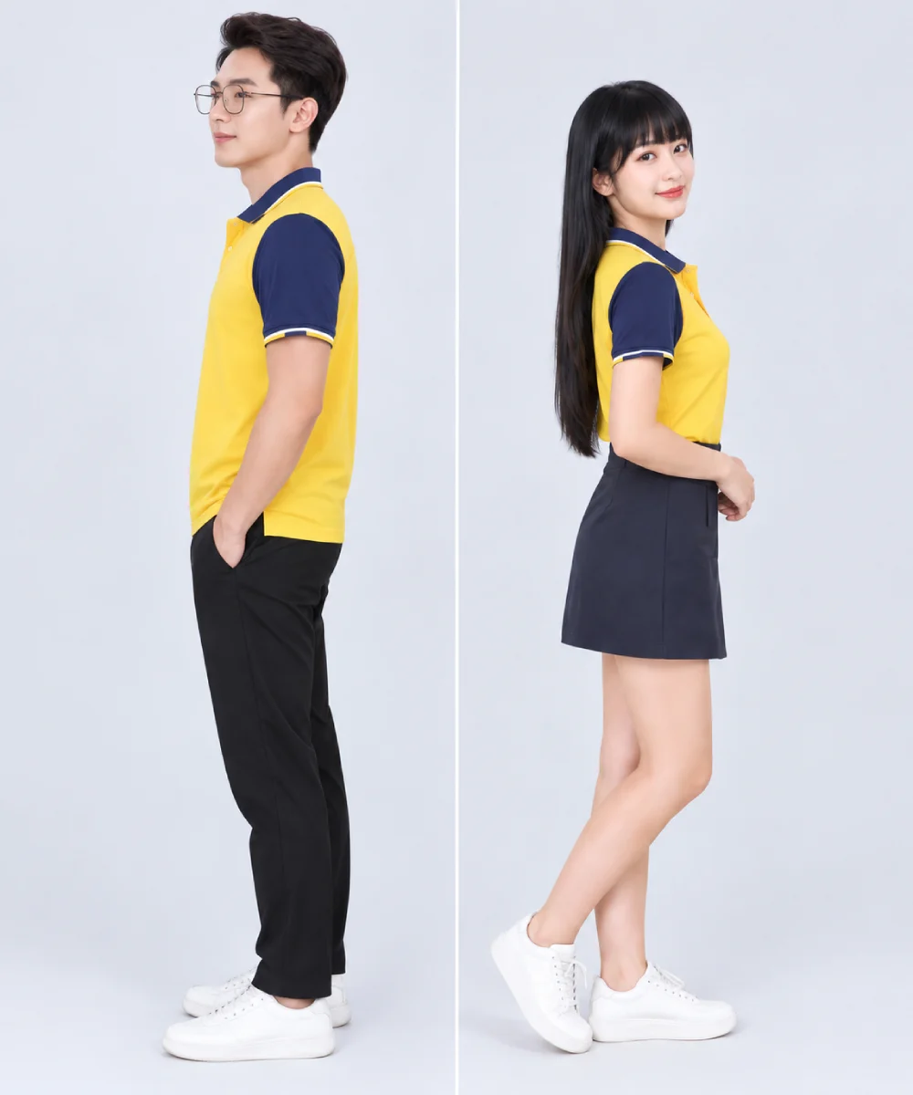 Áo Polo Đồng Phục Màu Vàng Phối Xanh Navy
