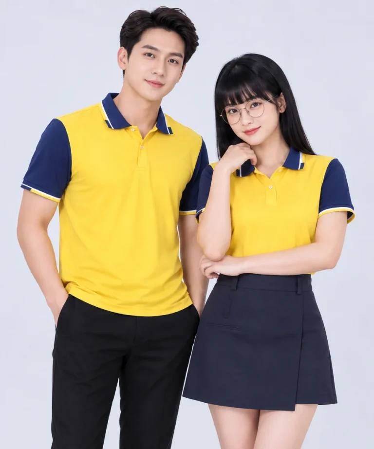 Áo Polo Đồng Phục Màu Vàng Phối Xanh Navy
