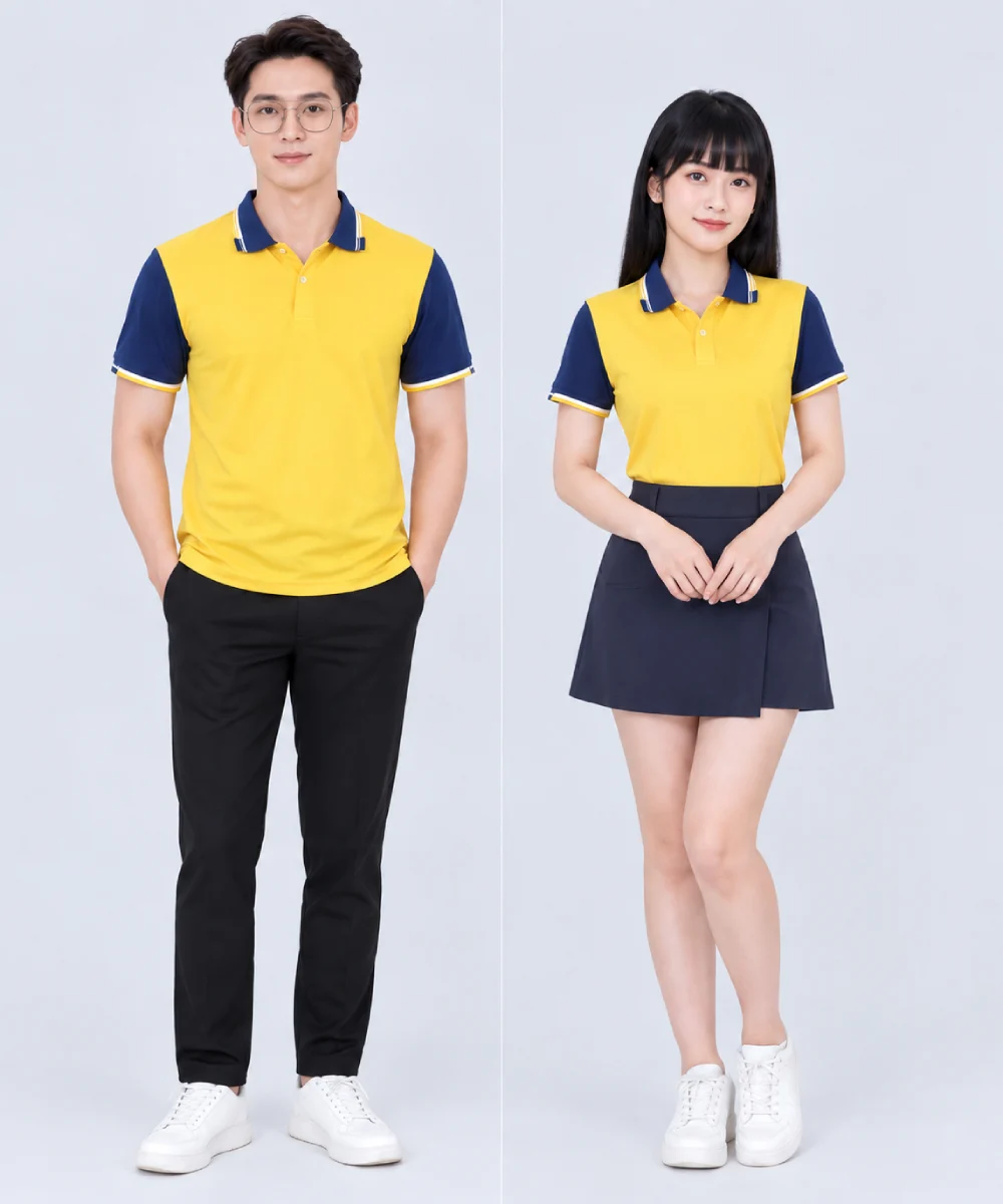 Áo Polo Đồng Phục Màu Vàng Phối Xanh Navy