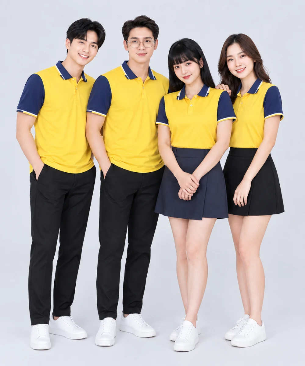 Áo Polo Đồng Phục Màu Vàng Phối Xanh Navy