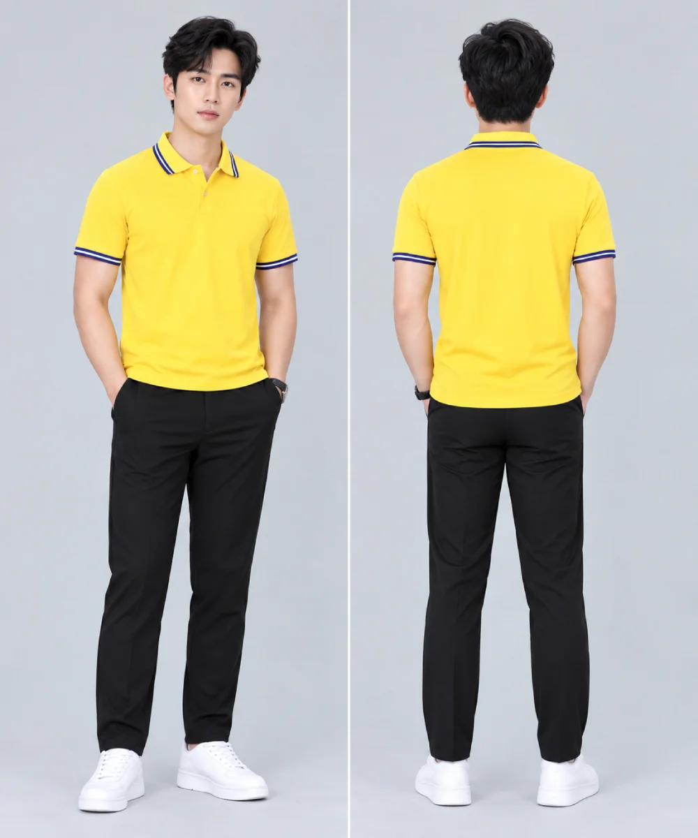 Áo Polo Đồng Phục Màu Vàng Viền Tím