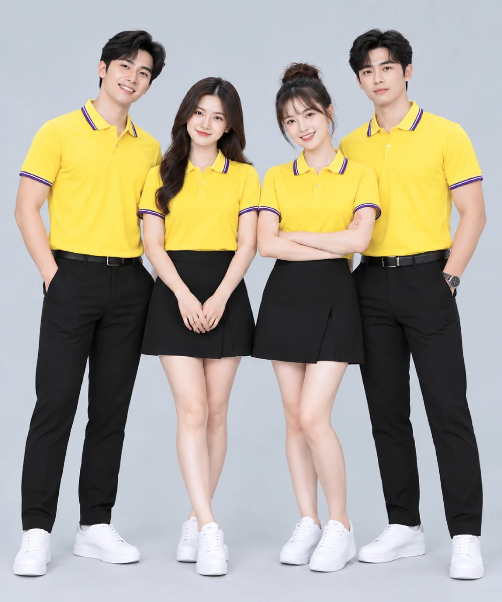 Áo Polo Đồng Phục Màu Vàng Viền Tím