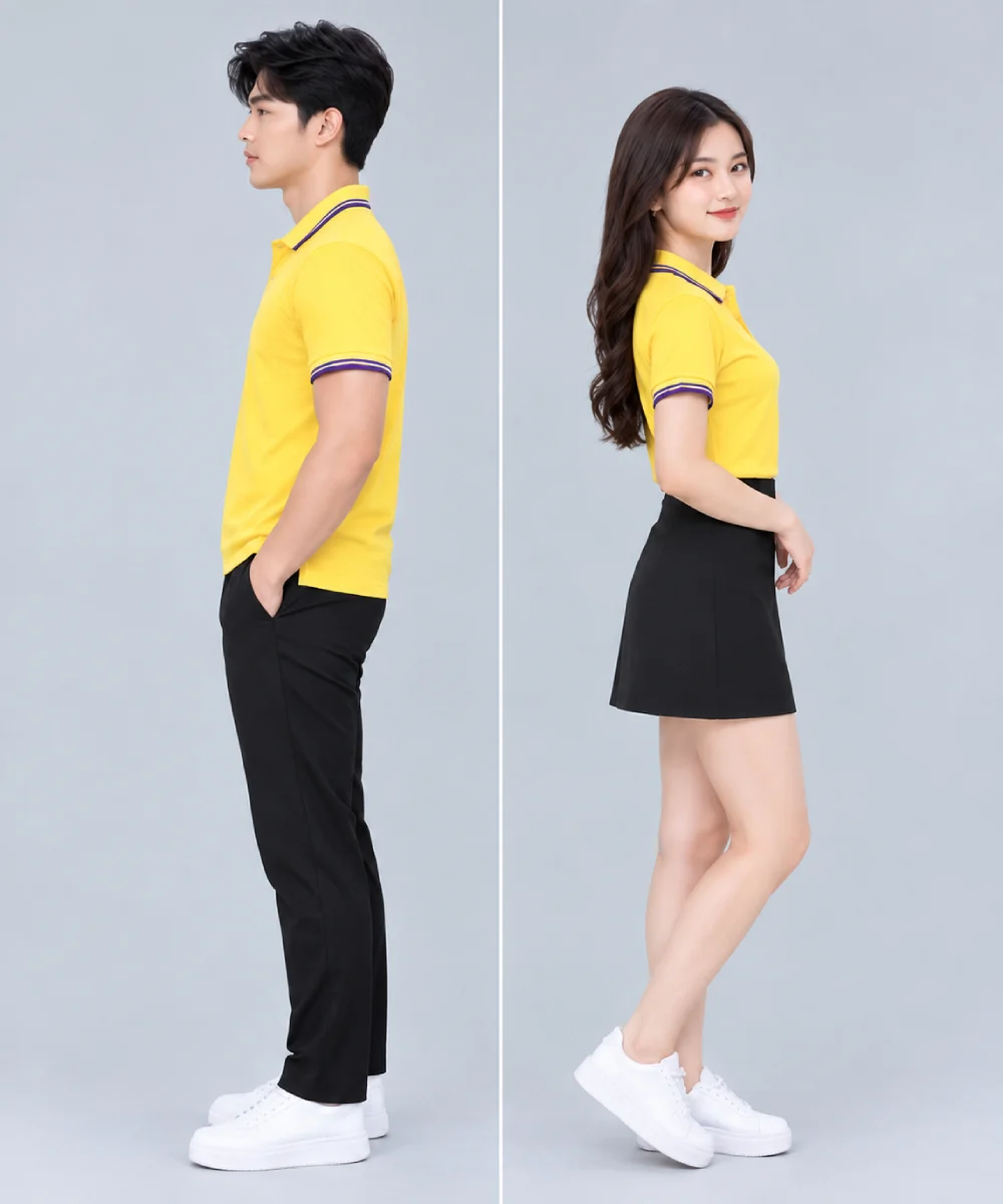Áo Polo Đồng Phục Màu Vàng Viền Tím