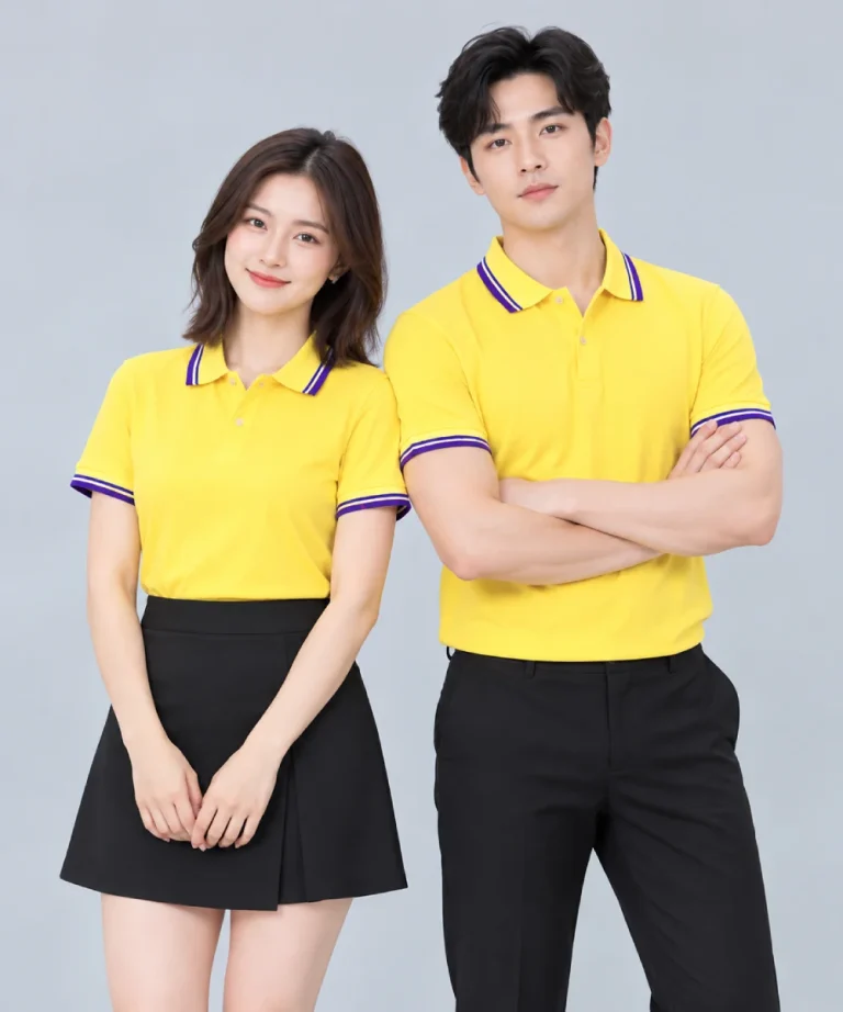 Áo Polo Đồng Phục Màu Vàng Viền Tím