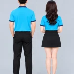 Áo Polo Đồng Phục Màu Xanh Da Trời Phối Cổ Tím Than