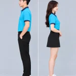 Áo Polo Đồng Phục Màu Xanh Da Trời Phối Cổ Tím Than