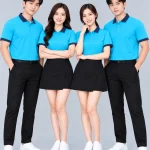 Áo Polo Đồng Phục Màu Xanh Da Trời Phối Cổ Tím Than