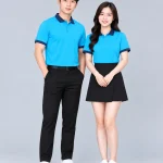 Áo Polo Đồng Phục Màu Xanh Da Trời Phối Cổ Tím Than
