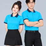 Áo Polo Đồng Phục Màu Xanh Da Trời Phối Cổ Tím Than