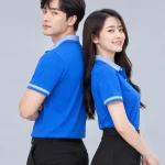 Áo Polo Đồng Phục Màu Xanh Dương Cổ Phối Xanh Nhạt Viền Tay