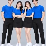 Áo Polo Đồng Phục Màu Xanh Dương Cổ Phối Xanh Nhạt Viền Tay