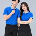 Áo Polo Đồng Phục Màu Xanh Dương Cổ Phối Xanh Nhạt Viền Tay