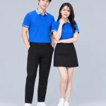 Áo Polo Đồng Phục Màu Xanh Dương Cổ Phối Xanh Nhạt Viền Tay