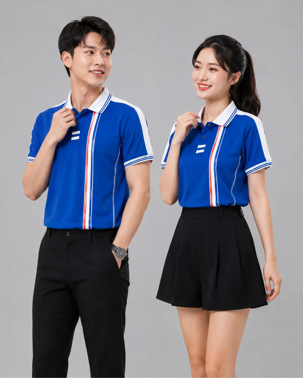 Áo Polo Đồng Phục Màu Xanh Dương Phối Trắng