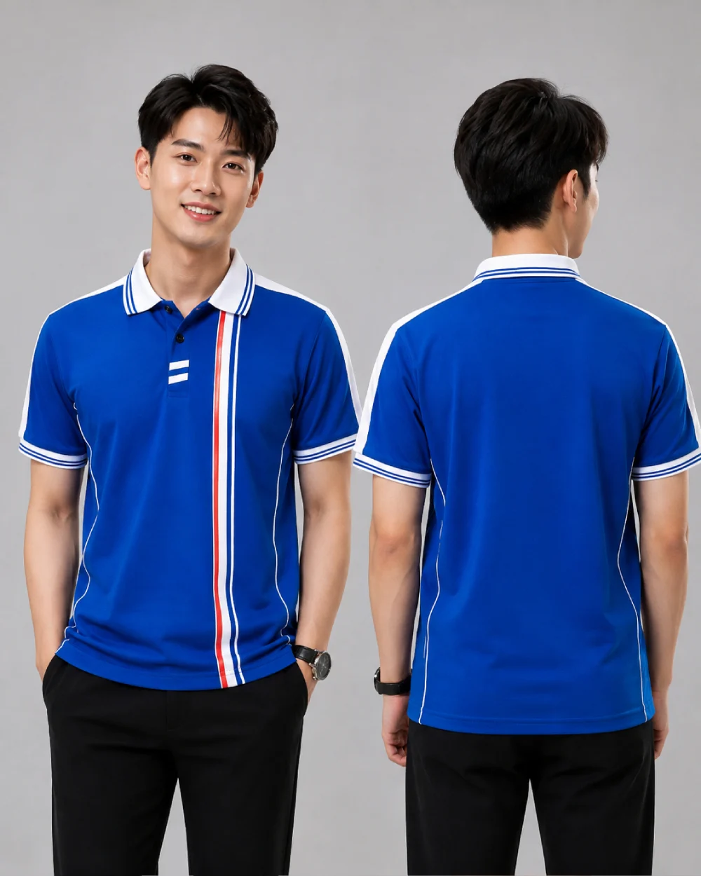 Áo Polo Đồng Phục Màu Xanh Dương Phối Trắng