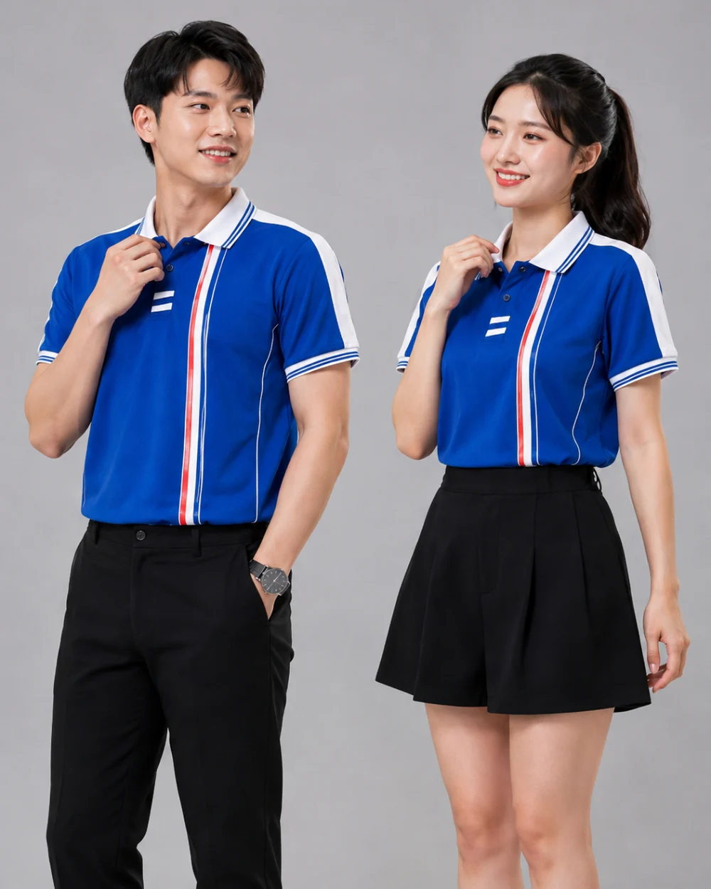 Áo Polo Đồng Phục Màu Xanh Dương Phối Trắng