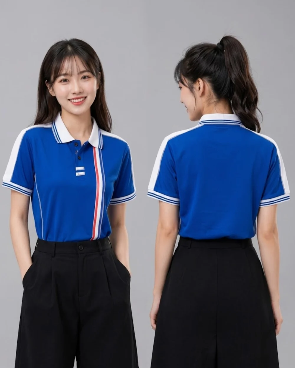 Áo Polo Đồng Phục Màu Xanh Dương Phối Trắng