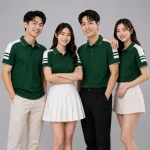 Áo Polo Đồng Phục Màu Xanh Lá Cây Cầu Vai Trắng