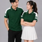 Áo Polo Đồng Phục Màu Xanh Lá Cây Cầu Vai Trắng