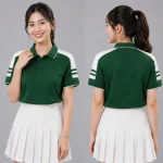Áo Polo Đồng Phục Màu Xanh Lá Cây Cầu Vai Trắng