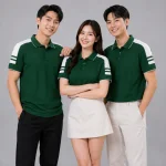 Áo Polo Đồng Phục Màu Xanh Lá Cây Cầu Vai Trắng