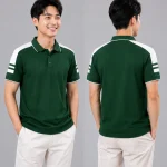 Áo Polo Đồng Phục Màu Xanh Lá Cây Cầu Vai Trắng