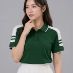 Áo Polo Đồng Phục Màu Xanh Lá Cây Cầu Vai Trắng